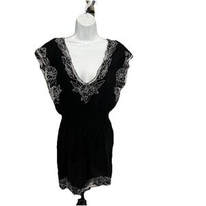 Raviya Women's Medium Black Sheer‎ Top Cover Up Embroidered Coquette Whimsigoth